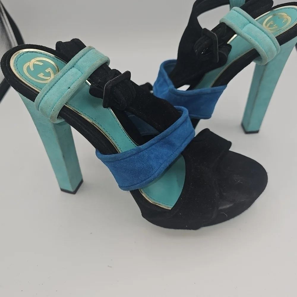 Gucci Women's Tri color suede Slingback Sandals Platform Size 39.5 - Picture 8 of 13